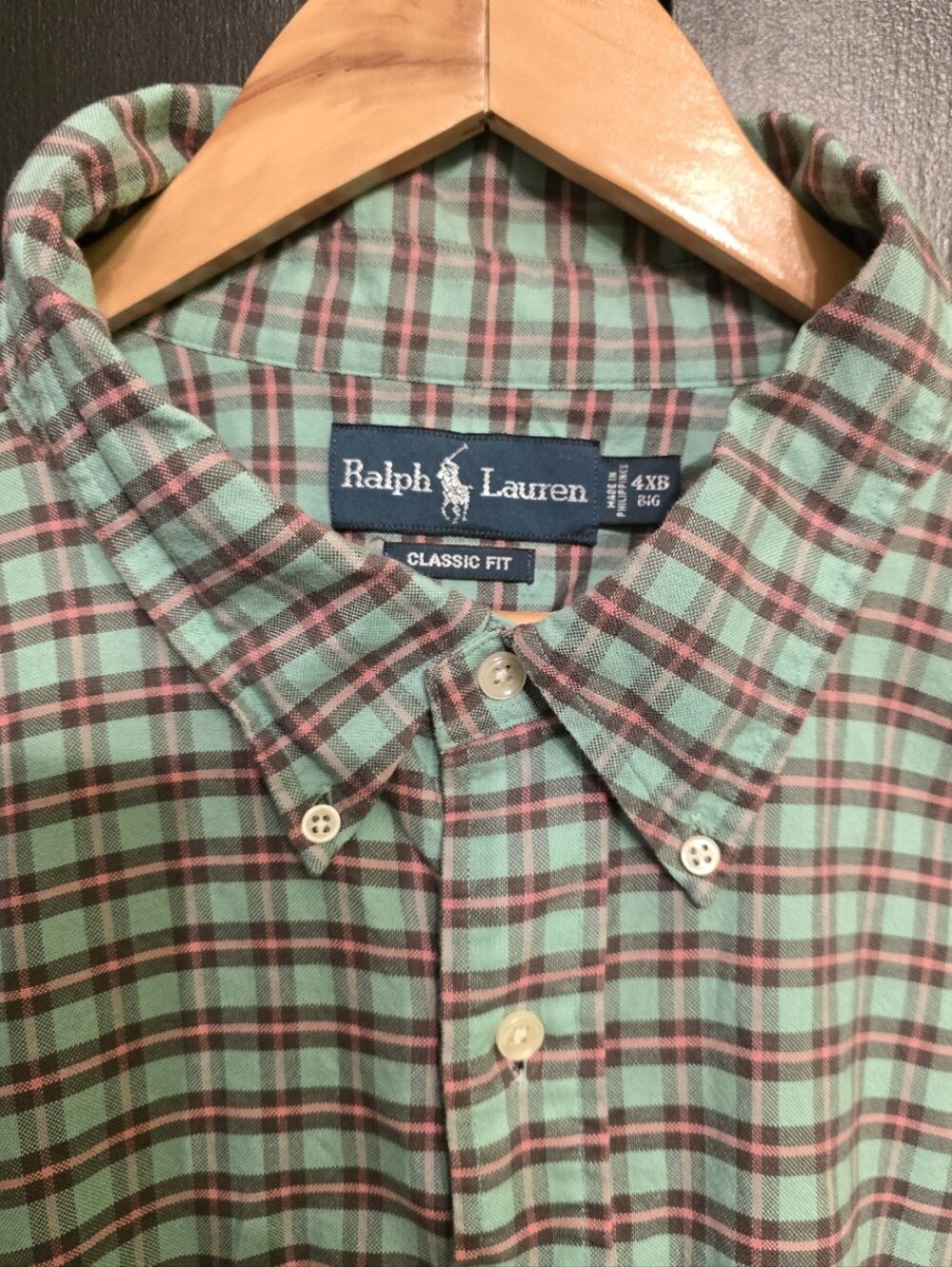 Ralph Lauren Mint Green & Brown Plaid Button-Down Oxford Cloth Shirt  Size 4XB